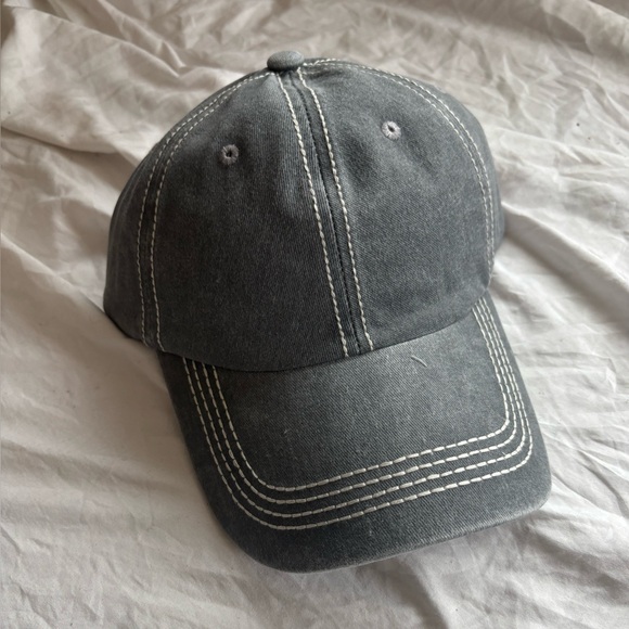 Grey washed denim style cotton adjustable cap with white stitching #streetwear - Picture 1 of 2